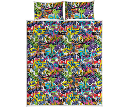 Colorful Graffiti Pattern Print Quilt Bed Set