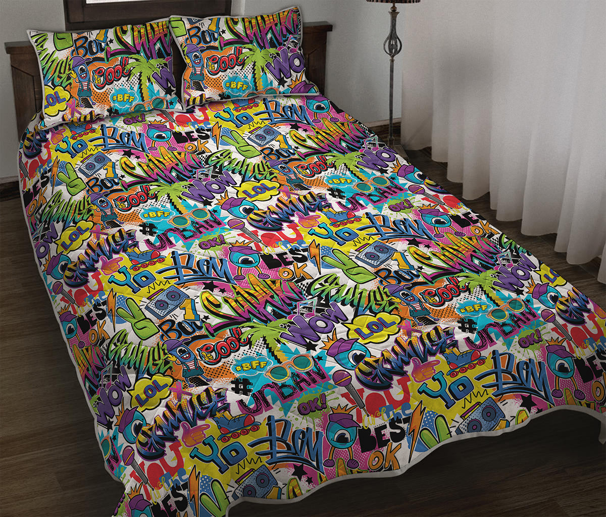 Colorful Graffiti Pattern Print Quilt Bed Set