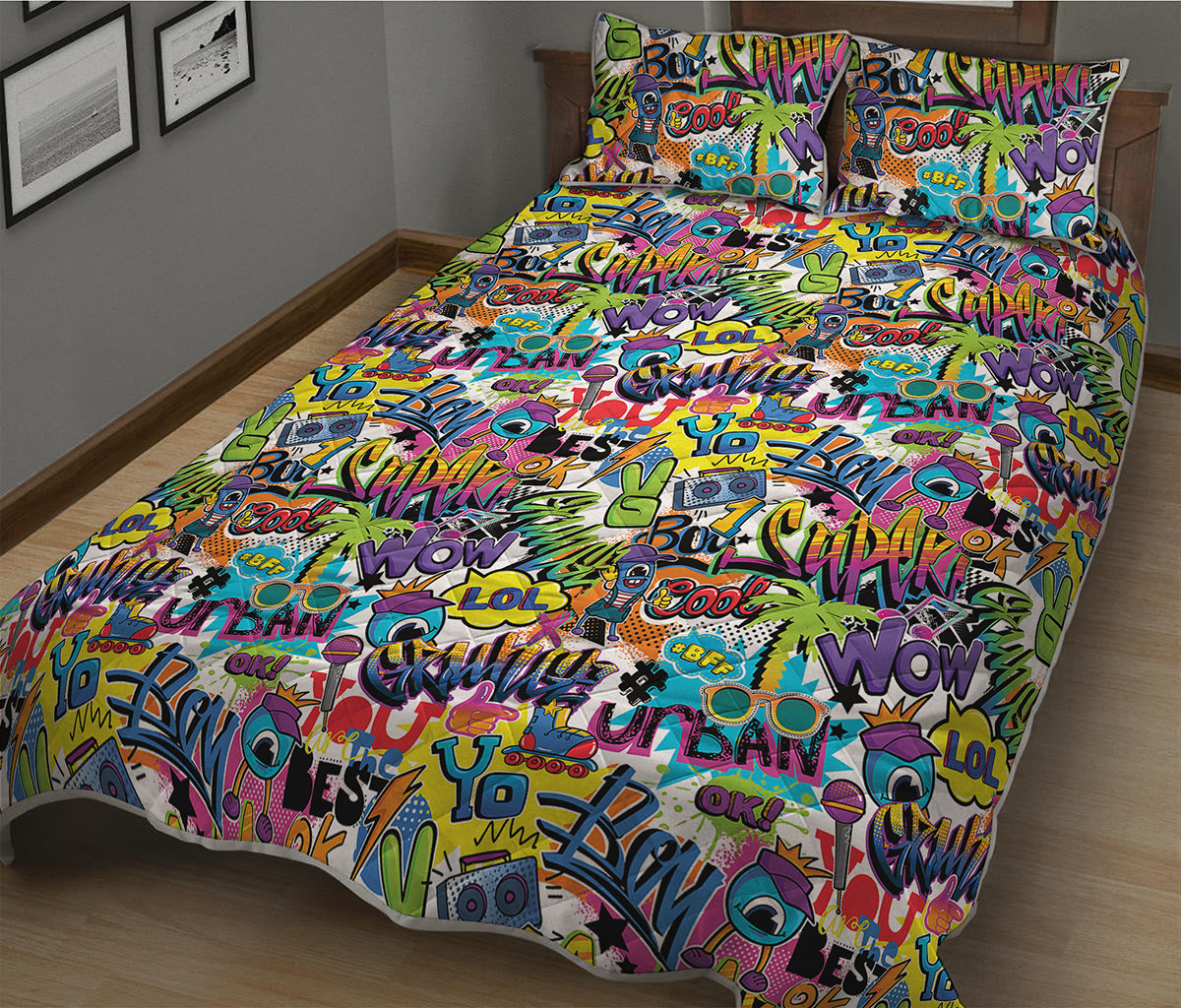 Colorful Graffiti Pattern Print Quilt Bed Set
