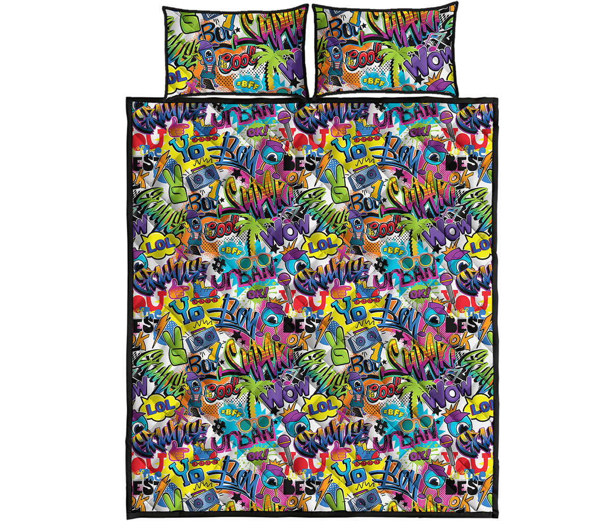 Colorful Graffiti Pattern Print Quilt Bed Set