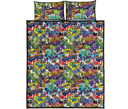 Colorful Graffiti Pattern Print Quilt Bed Set
