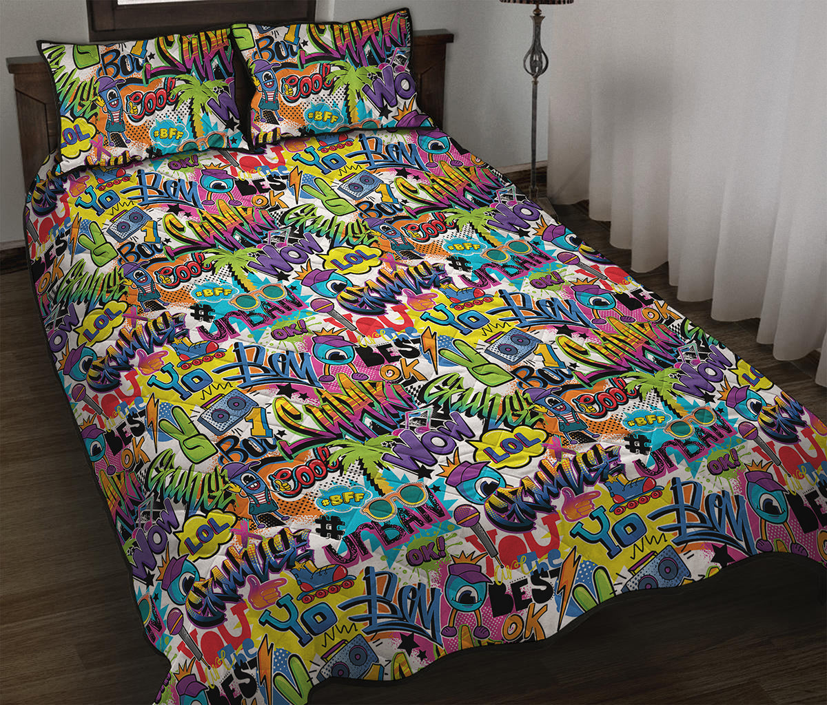 Colorful Graffiti Pattern Print Quilt Bed Set