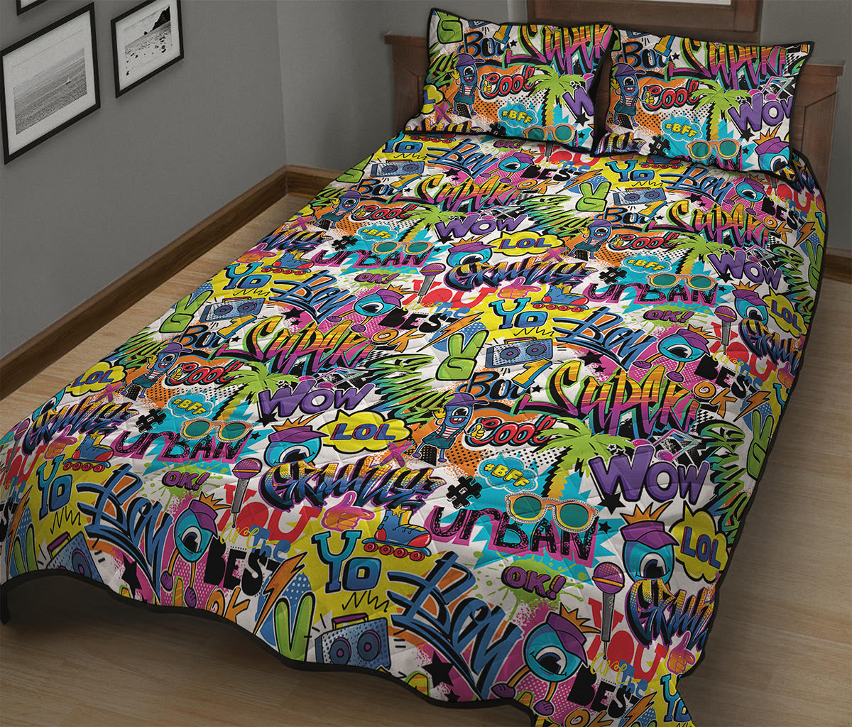 Colorful Graffiti Pattern Print Quilt Bed Set