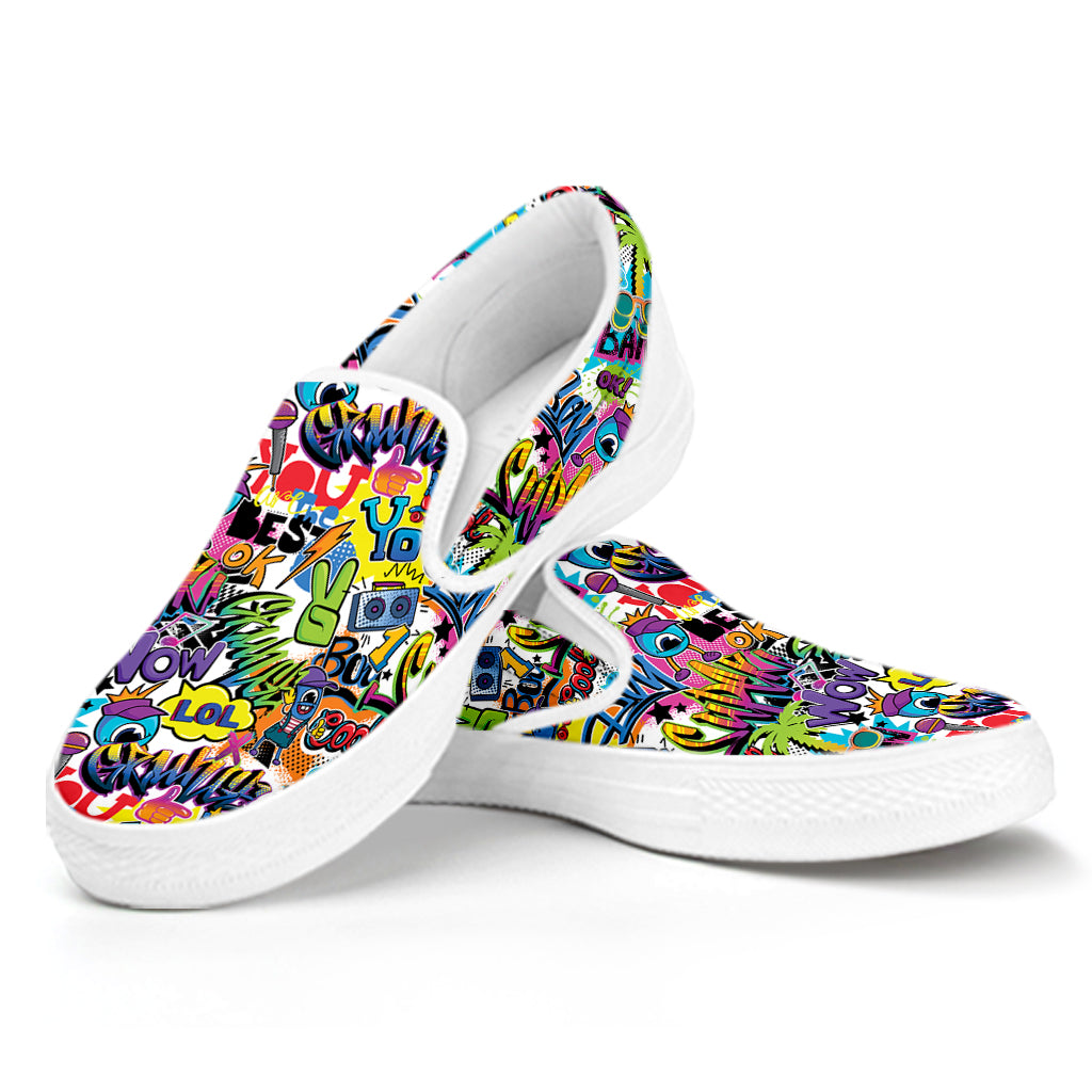 Colorful Graffiti Pattern Print White Slip On Shoes