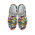 Colorful Graffiti Pattern Print White Slip On Shoes