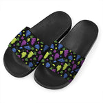 Colorful Grapes Pattern Print Black Slide Sandals