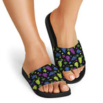 Colorful Grapes Pattern Print Black Slide Sandals