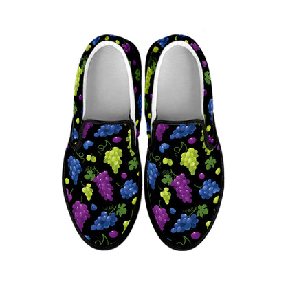Colorful Grapes Pattern Print Black Slip On Shoes