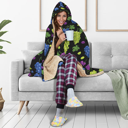 Colorful Grapes Pattern Print Hooded Blanket