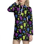 Colorful Grapes Pattern Print Hoodie Dress