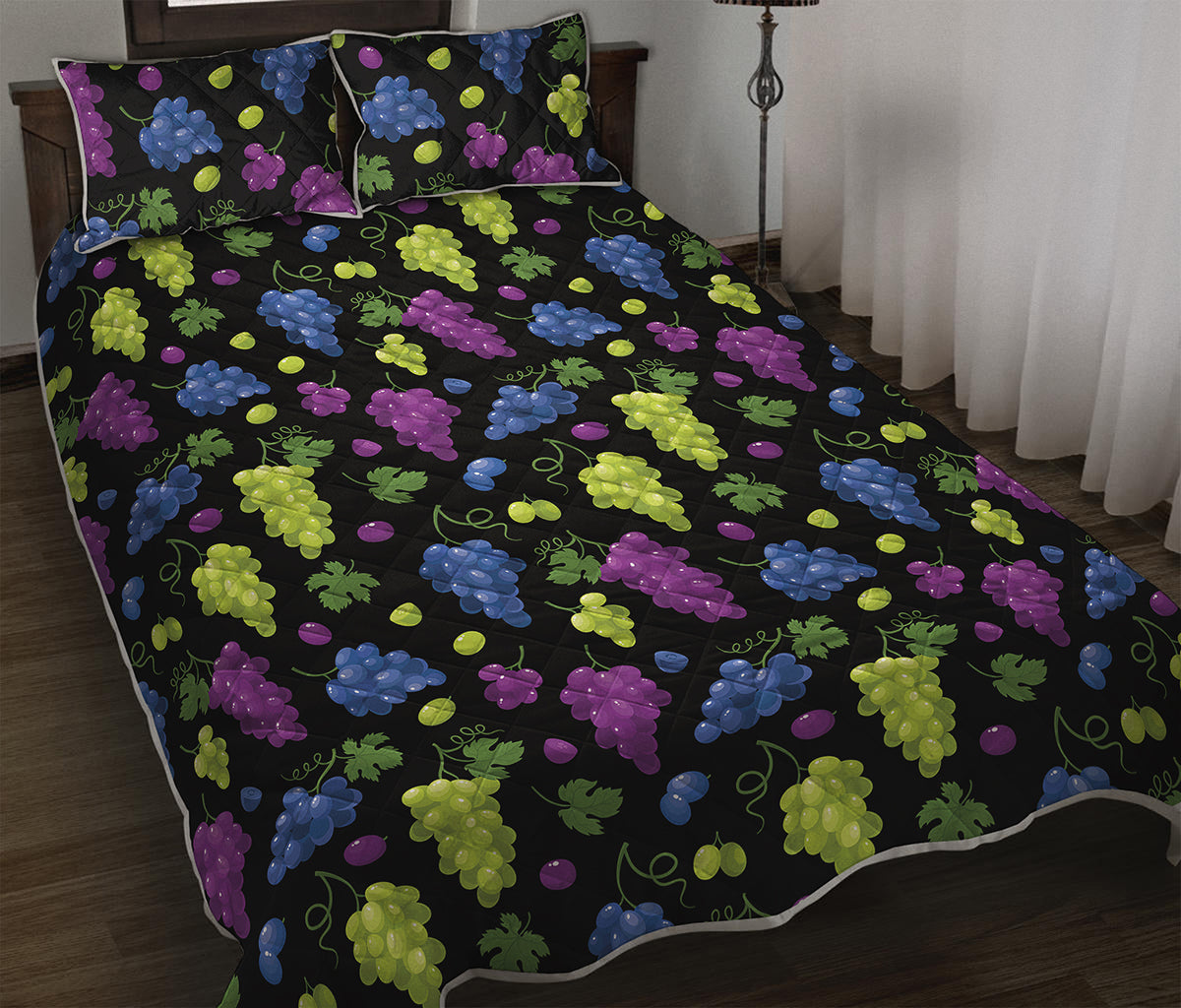 Colorful Grapes Pattern Print Quilt Bed Set