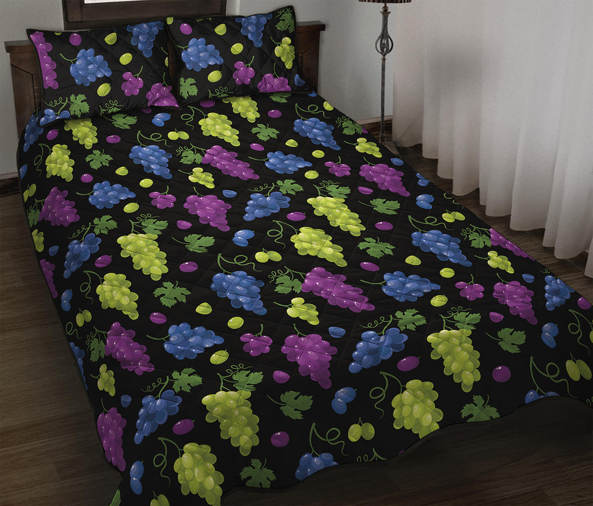 Colorful Grapes Pattern Print Quilt Bed Set