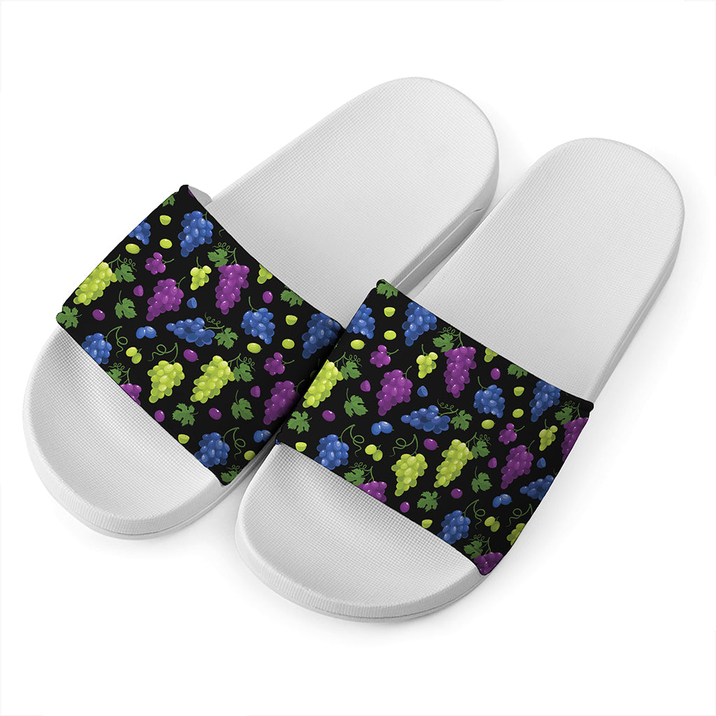 Colorful Grapes Pattern Print White Slide Sandals