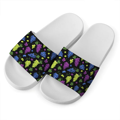 Colorful Grapes Pattern Print White Slide Sandals