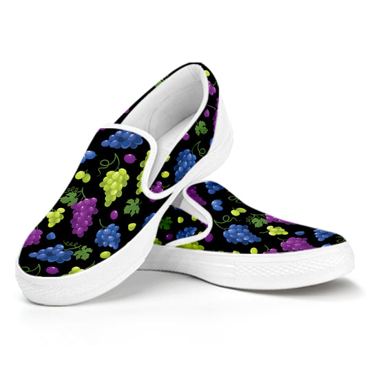 Colorful Grapes Pattern Print White Slip On Shoes
