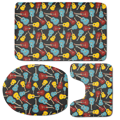 Colorful Guitar Pattern Print 3 Piece Bath Mat Set