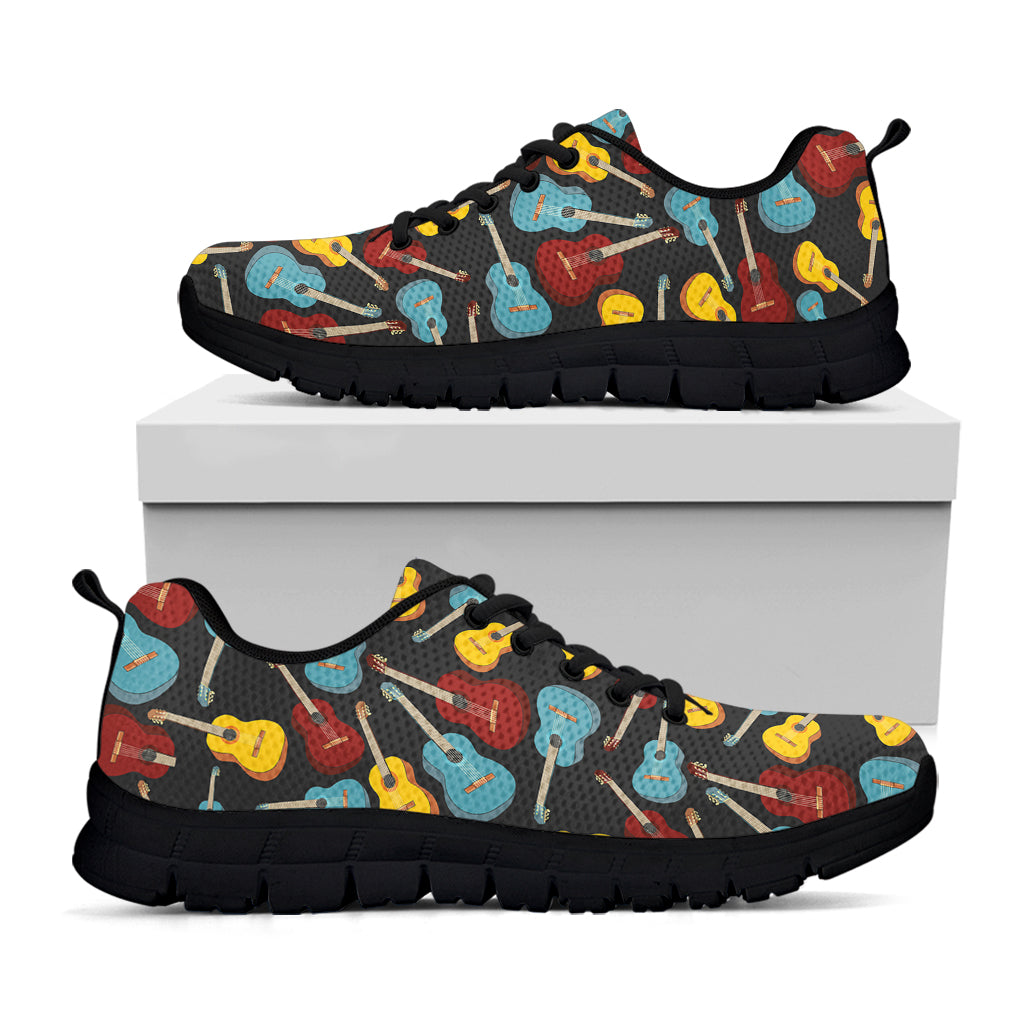 Colorful Guitar Pattern Print Black Sneakers