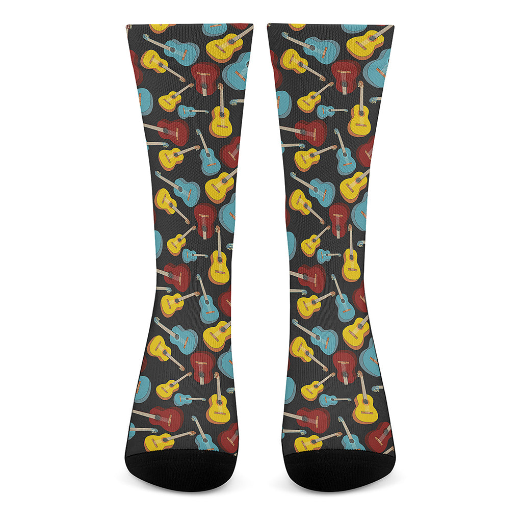 Colorful Guitar Pattern Print Crew Socks