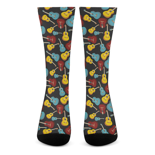 Colorful Guitar Pattern Print Crew Socks