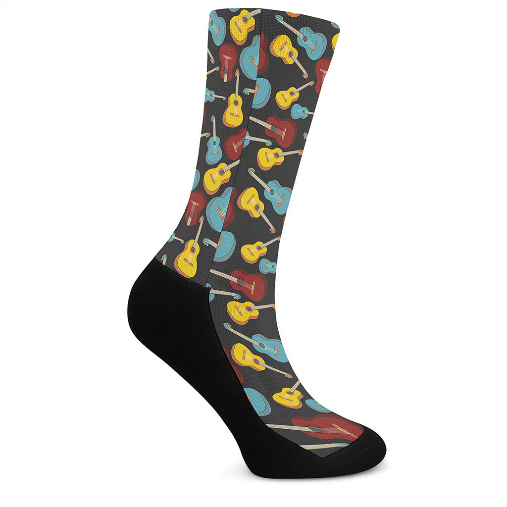 Colorful Guitar Pattern Print Crew Socks