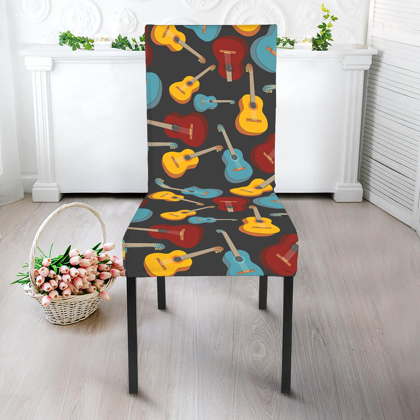 Colorful Guitar Pattern Print Dining Chair Slipcover