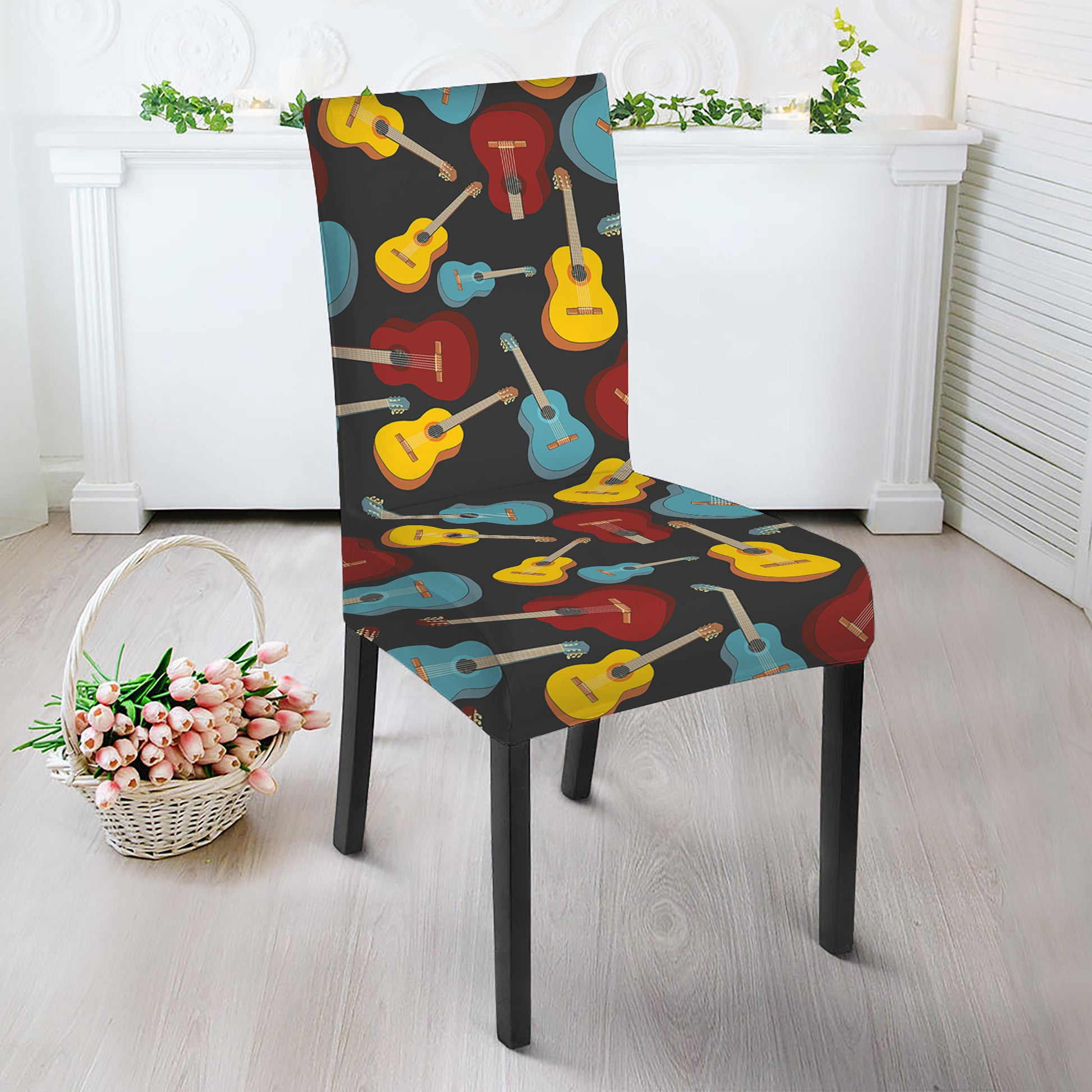 Colorful Guitar Pattern Print Dining Chair Slipcover