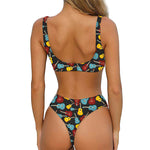 Colorful Guitar Pattern Print Front Bow Tie Bikini