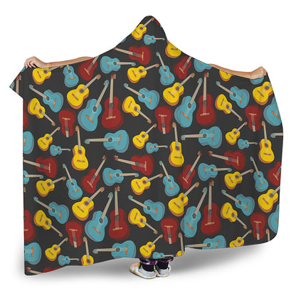 Colorful Guitar Pattern Print Hooded Blanket
