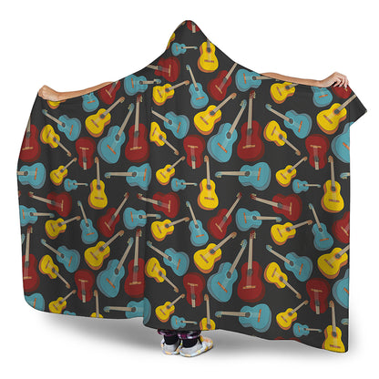 Colorful Guitar Pattern Print Hooded Blanket