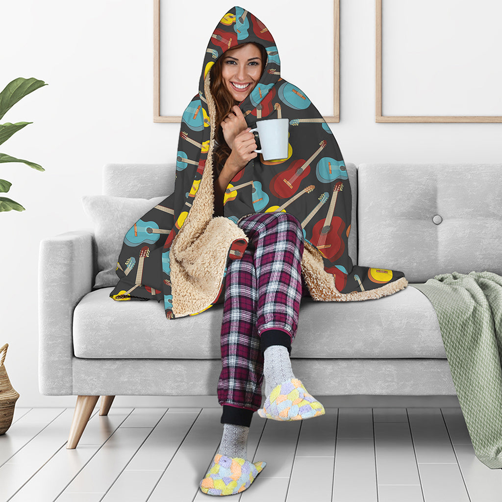 Colorful Guitar Pattern Print Hooded Blanket