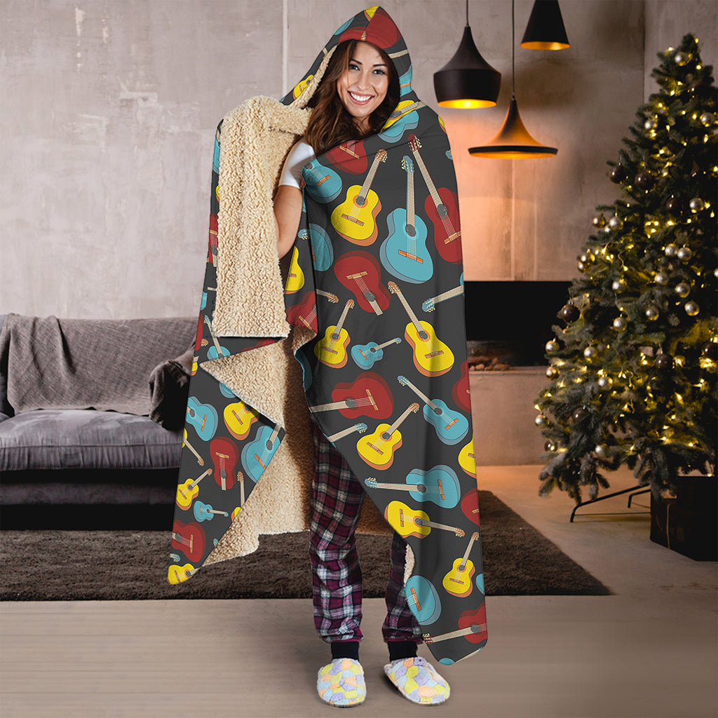 Colorful Guitar Pattern Print Hooded Blanket