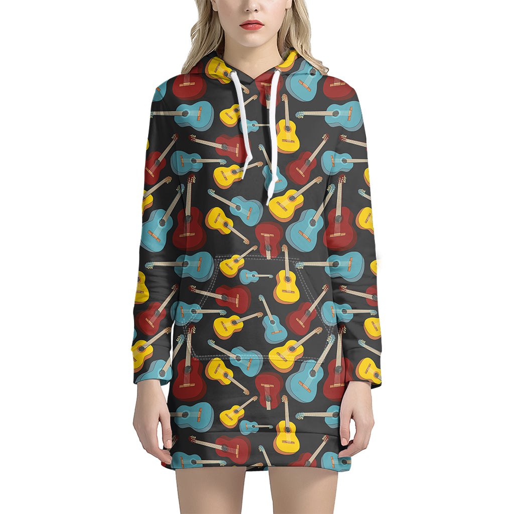 Colorful Guitar Pattern Print Hoodie Dress