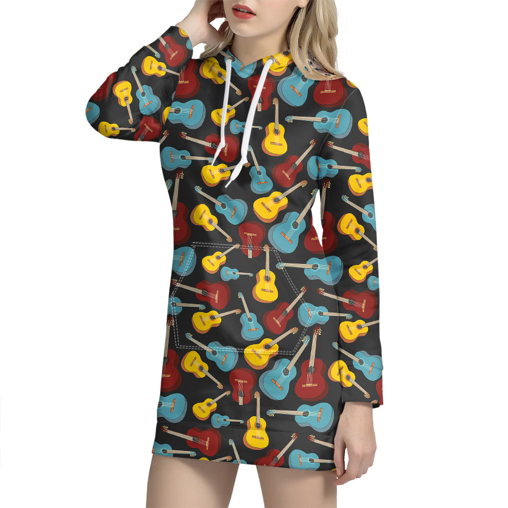 Colorful Guitar Pattern Print Hoodie Dress