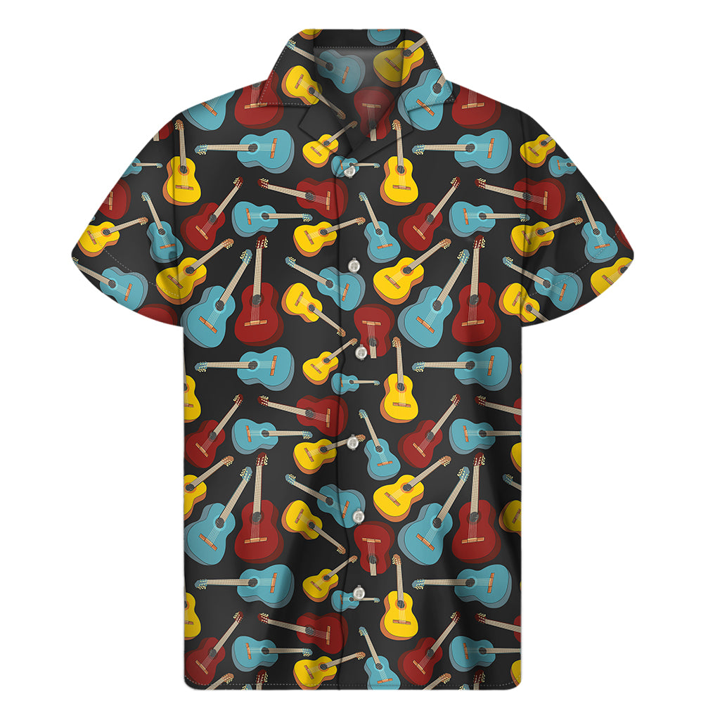 Colorful Guitar Pattern Print Men's Short Sleeve Shirt