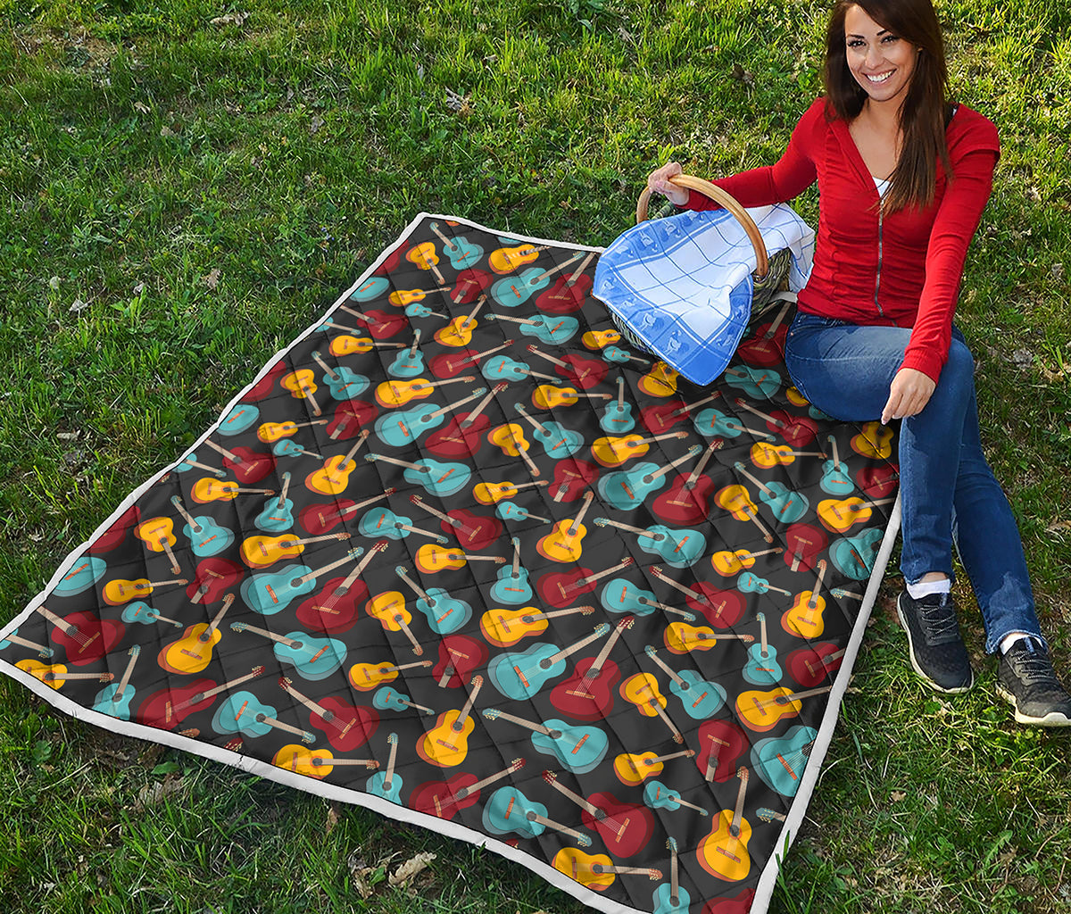 Colorful Guitar Pattern Print Quilt
