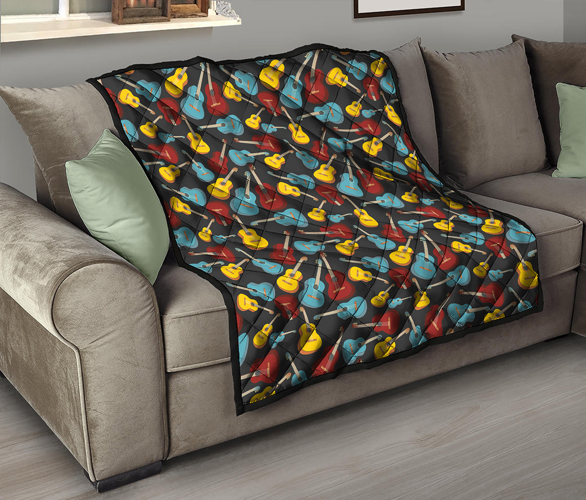Colorful Guitar Pattern Print Quilt