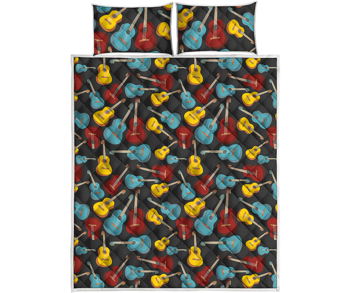 Colorful Guitar Pattern Print Quilt Bed Set
