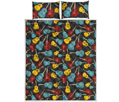 Colorful Guitar Pattern Print Quilt Bed Set