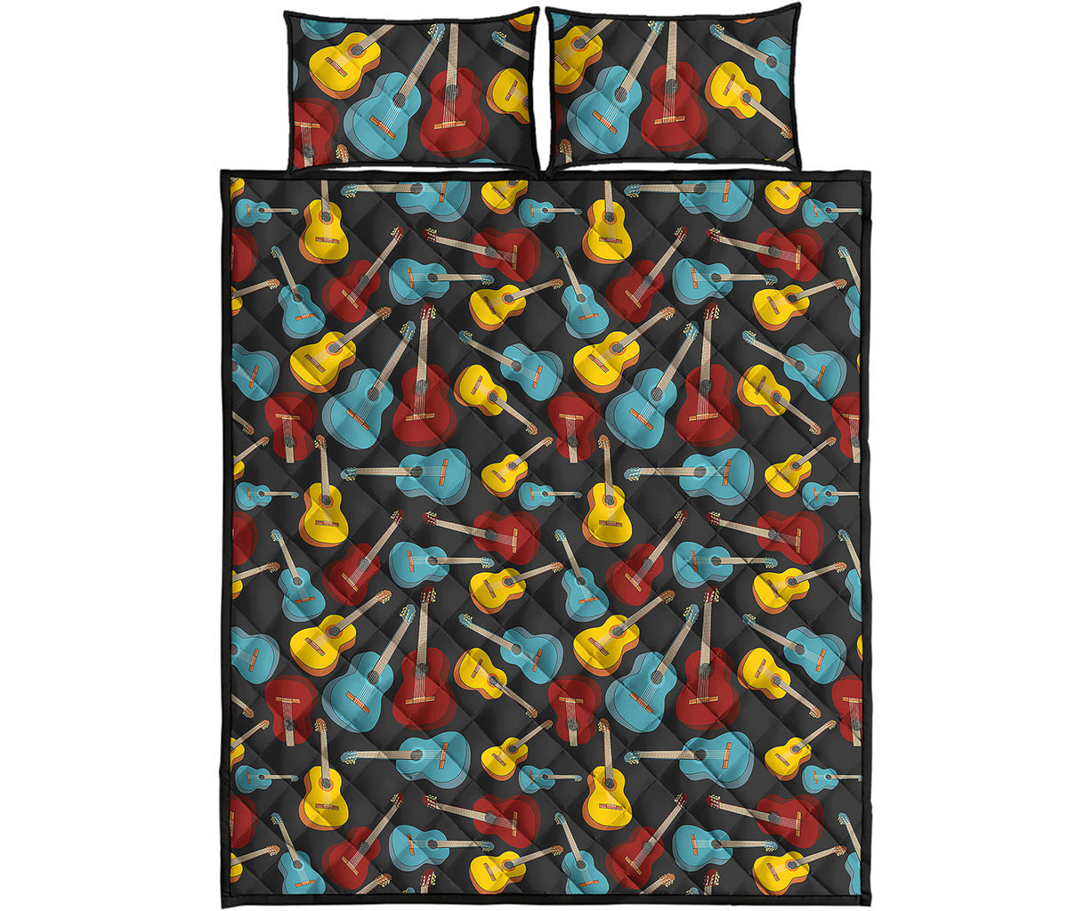 Colorful Guitar Pattern Print Quilt Bed Set