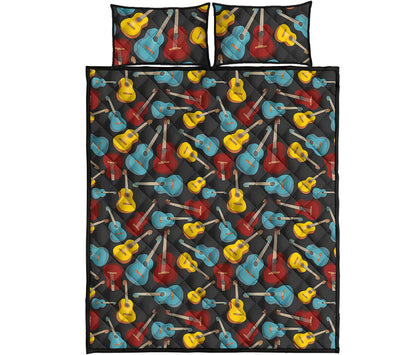 Colorful Guitar Pattern Print Quilt Bed Set