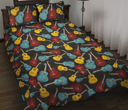 Colorful Guitar Pattern Print Quilt Bed Set