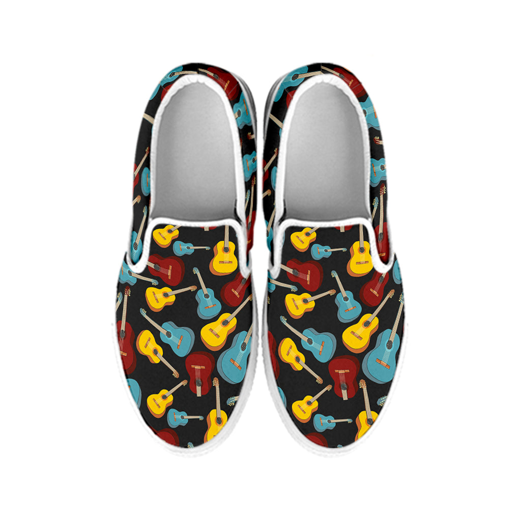 Colorful Guitar Pattern Print White Slip On Shoes