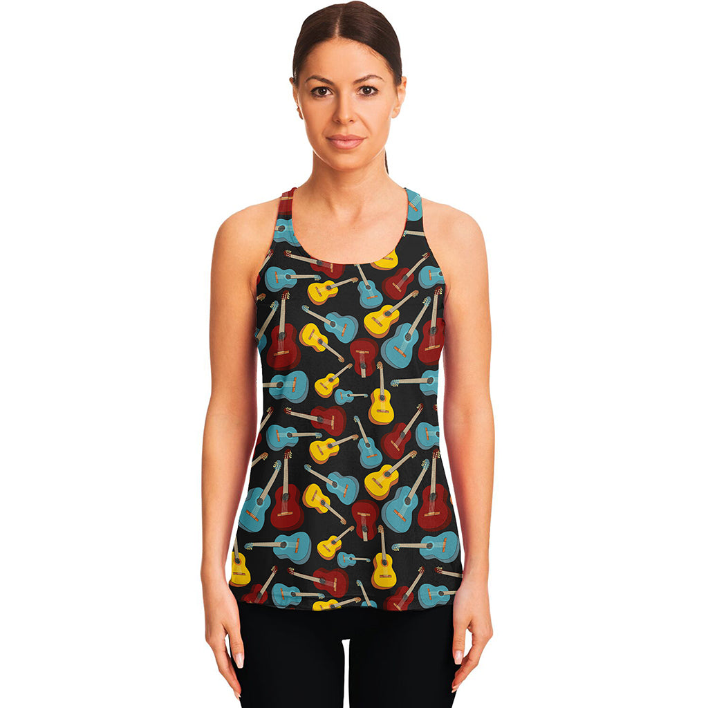 Colorful Guitar Pattern Print Women's Racerback Tank Top