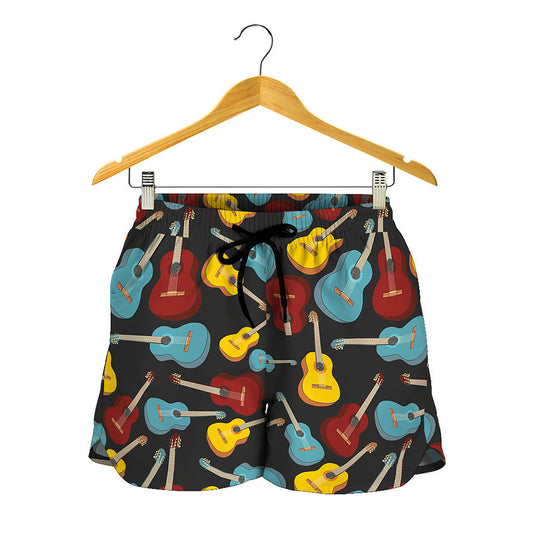 Colorful Guitar Pattern Print Women's Shorts