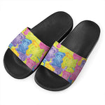 Colorful Gummy Bear Print Black Slide Sandals