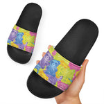 Colorful Gummy Bear Print Black Slide Sandals