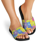 Colorful Gummy Bear Print Black Slide Sandals