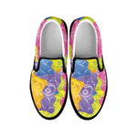 Colorful Gummy Bear Print Black Slip On Shoes