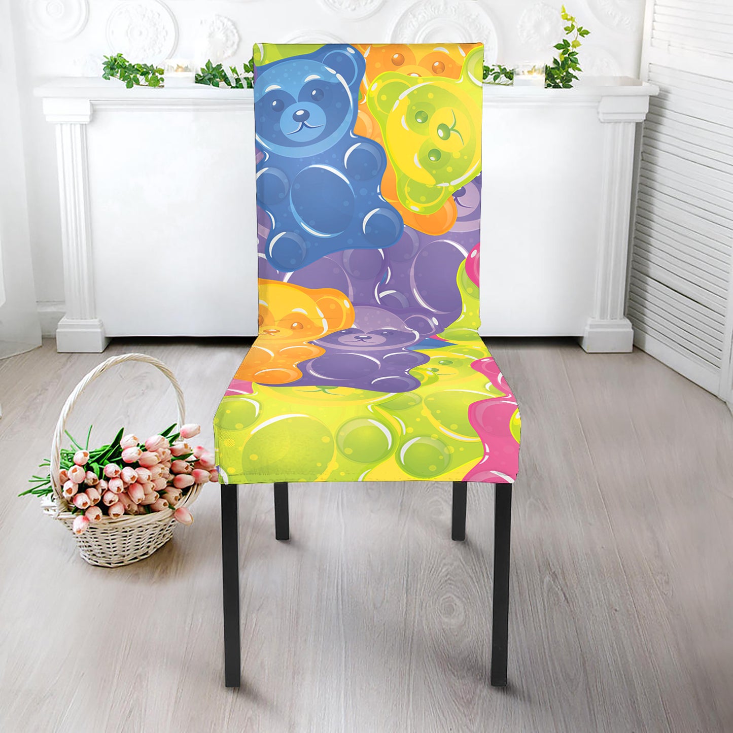 Colorful Gummy Bear Print Dining Chair Slipcover