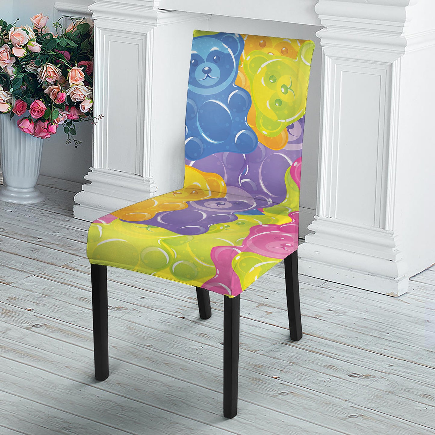 Colorful Gummy Bear Print Dining Chair Slipcover